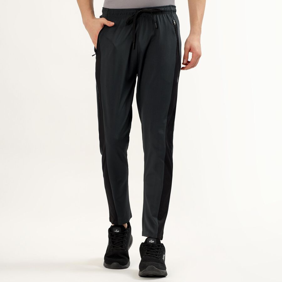 Men's Charcoal Black Slim Fit Side-Panel Track Pants, Dark Grey, large